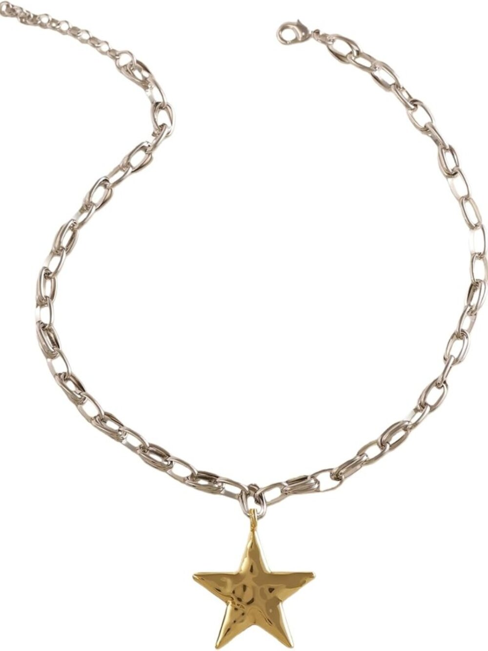 Chunky Chain Star Pendant Necklace Y2K Style, 14K Gold Plated, Adjustable